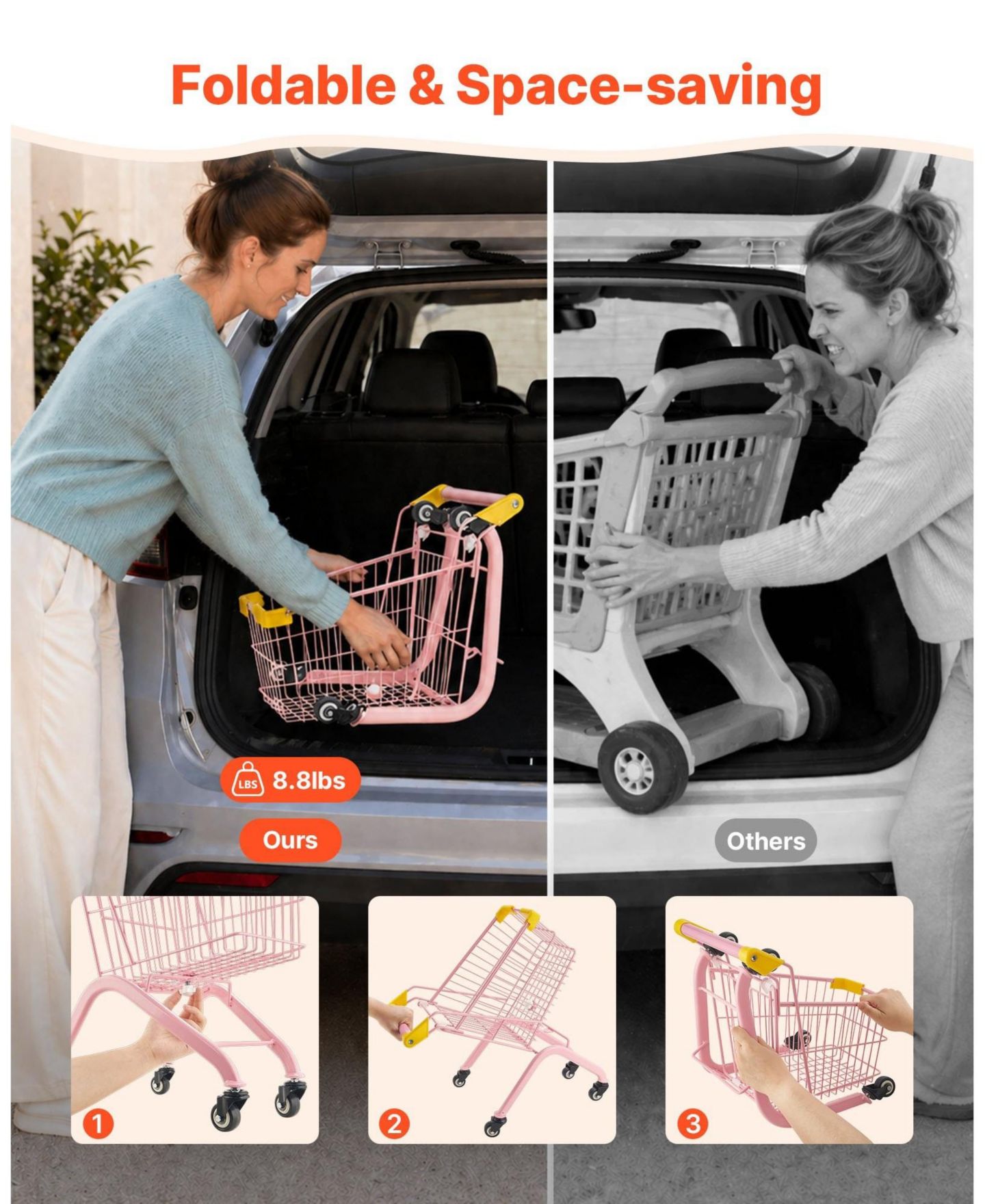 Детская игрушка SUGIFT Doll-Seat Foldable Shopping Cart, Ages 3+, цвет: Розовый — фото 6