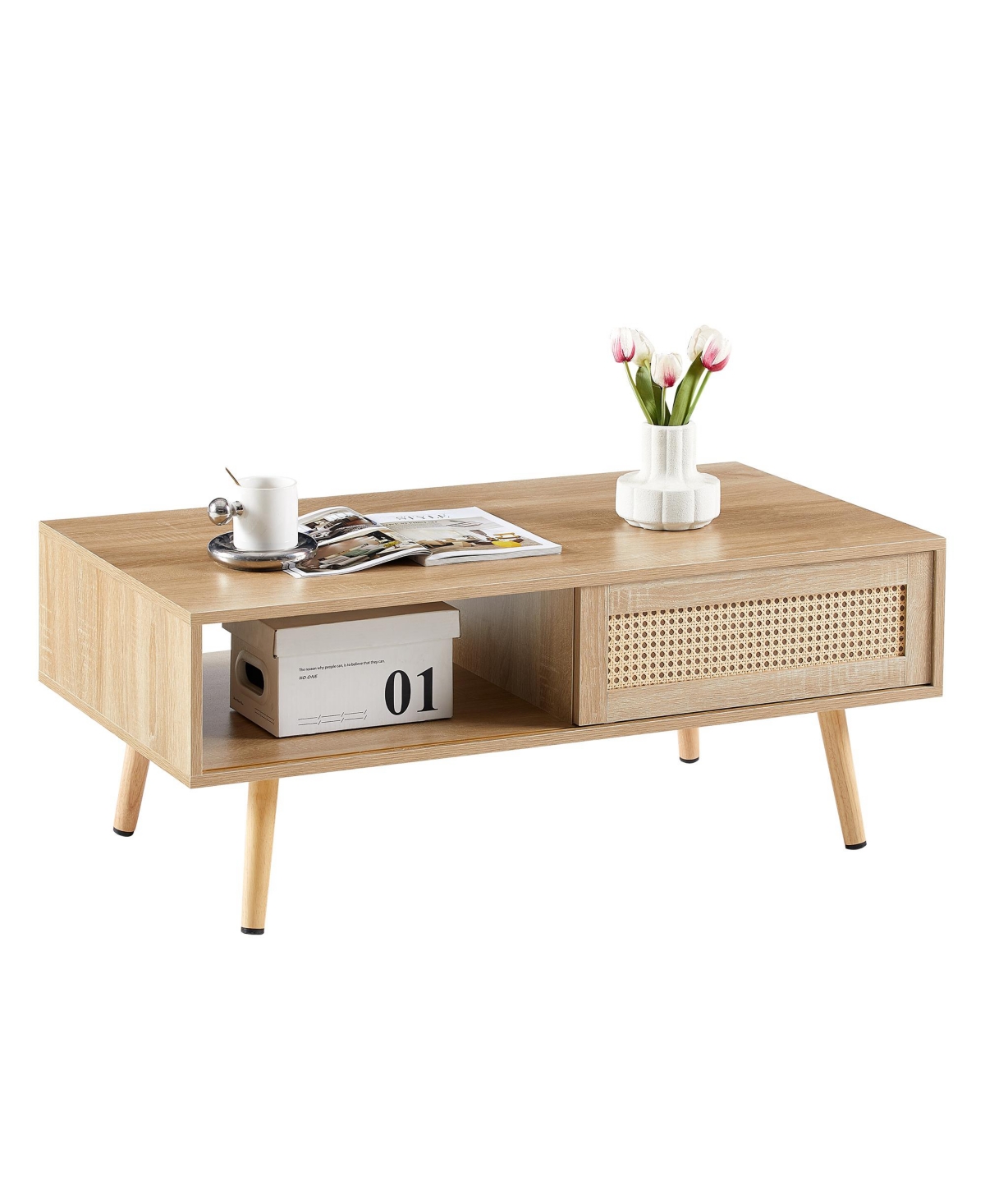 Flynama 41.34" Rattan Rectangular Coffee Table with Sliding Door
