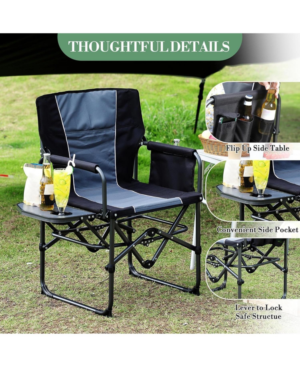 GarveeLife Folding Aluminum Director Chair 400 lbs Capacity Camping Chairs