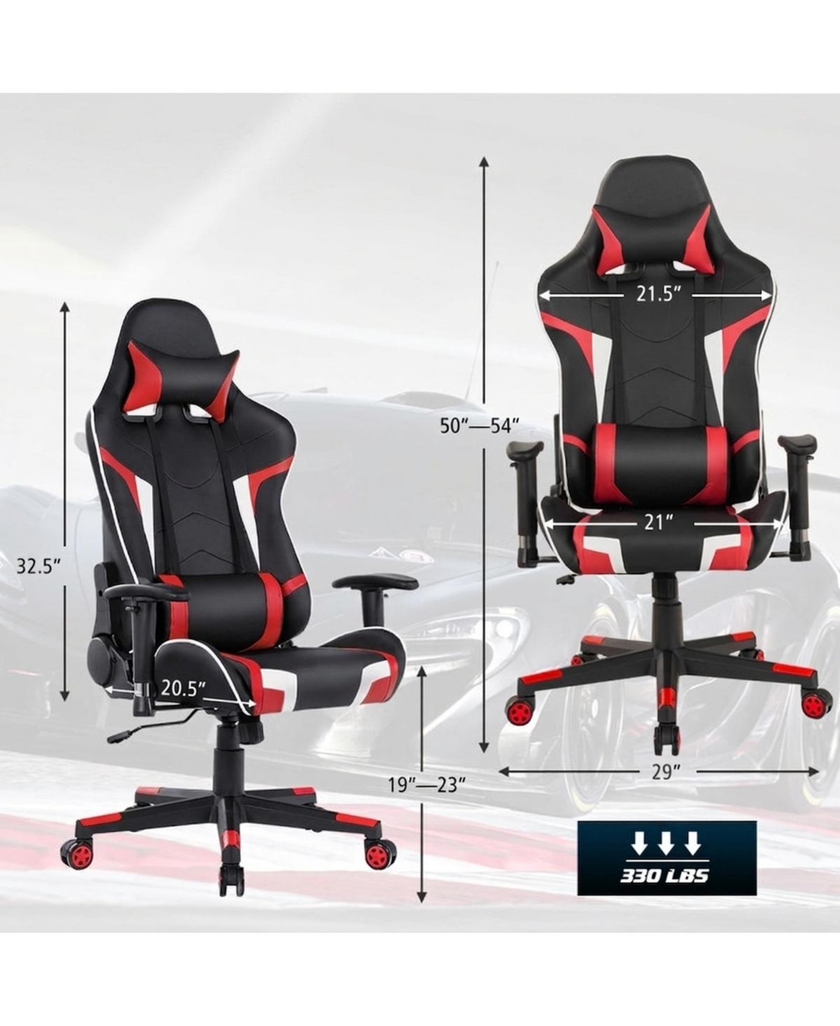 Gouun Reclining Swivel Massage Gaming Chair with Lumbar Support and Headrest