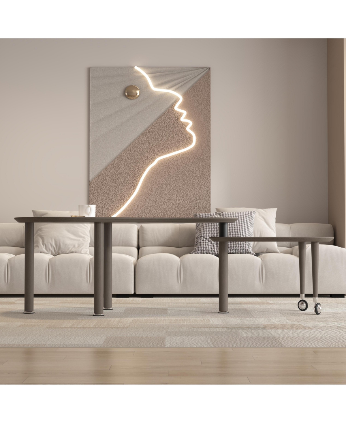 Flynama 360degree Rotatable Coffee Table, Oak Veneer