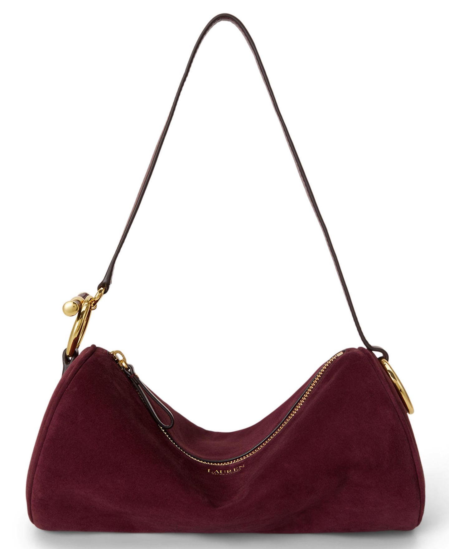Женская сумка Lauren Ralph Lauren Suede Small Blaike Barrel, цвет: Тёмный гранатовый — фото 1