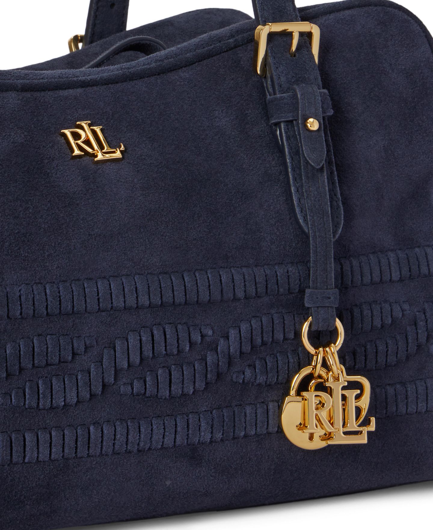 Женская сумка Lauren Ralph Lauren Marcy Suede Cable-Embossed Medium Satchel, цвет: Тёмно-синий — фото 6