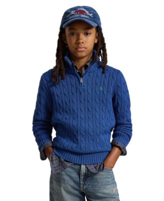 Boys' 8-20 Cable-Knit Cotton Quarter-Zip Sweater