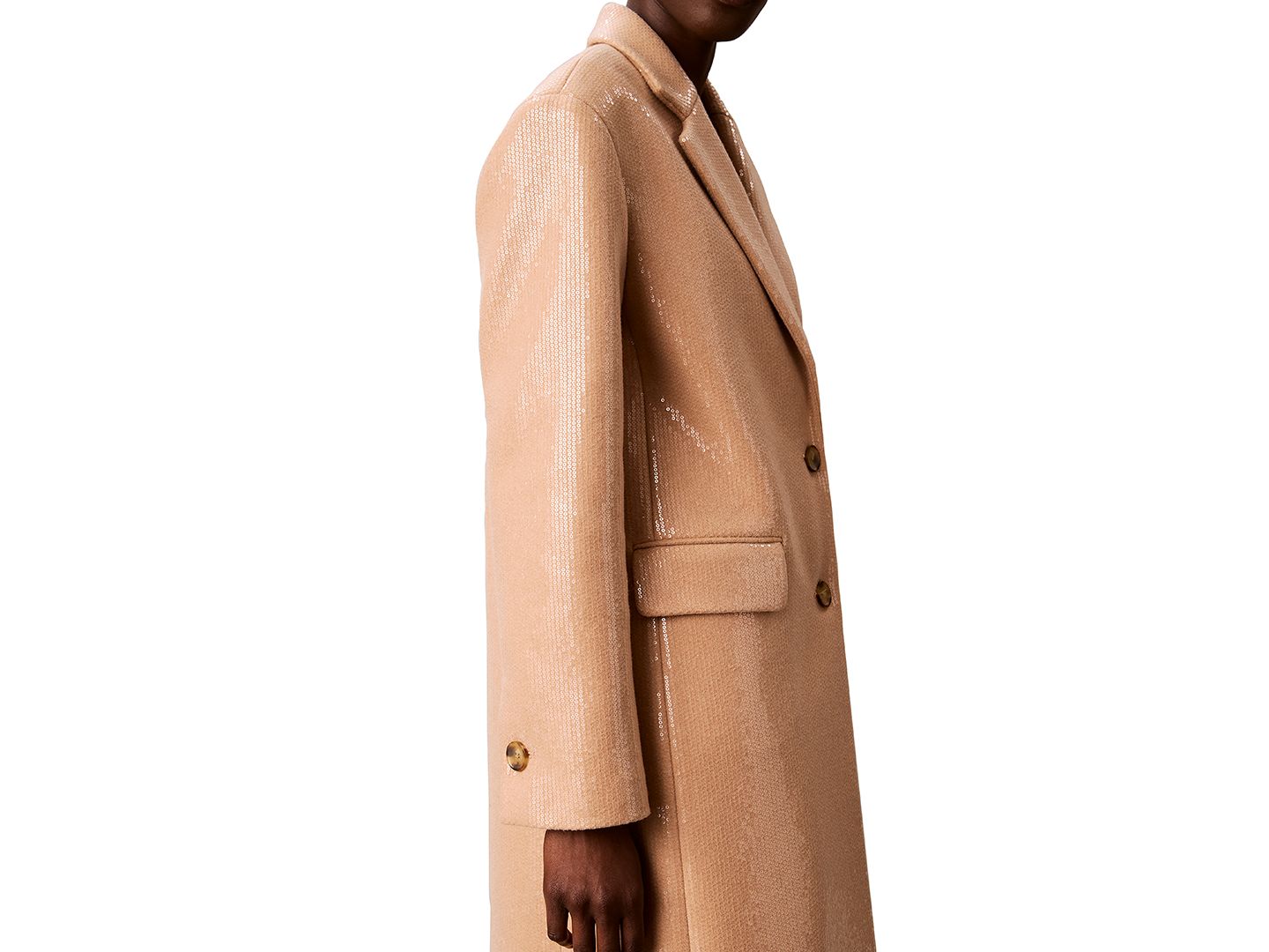 Женское пальто Calvin Klein Petite Two-Button Sequined Overcoat, цвет: Palomino — фото 4