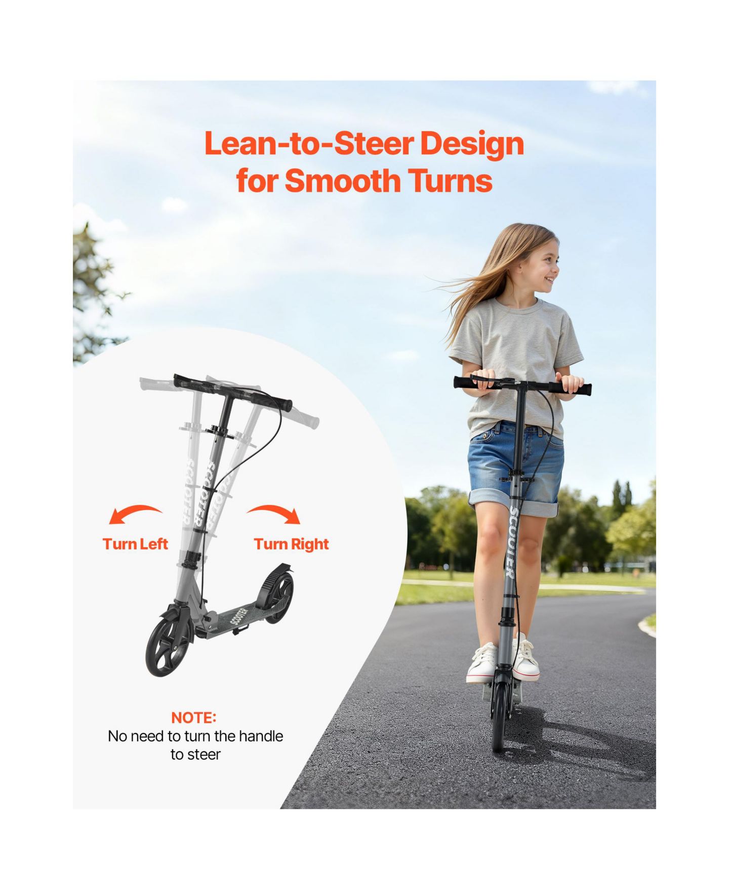 Детская игрушка SUGIFT Adjustable-Foldable Aluminum Alloy 2-Wheel Kick Scooter, Up to 220 lbs, Ages 8+, цвет: Серый — фото 7