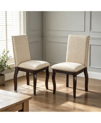  Set of 2 Upholstered with Rubber Wood Frame, Nailhead Trim Dining Chairs