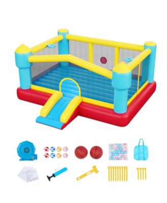 Inflatable Bounce House, 14.7 x 13.8 x 6.8 feet, Oxford Cloth, With Slide and Hoop Target, Ages 3-8