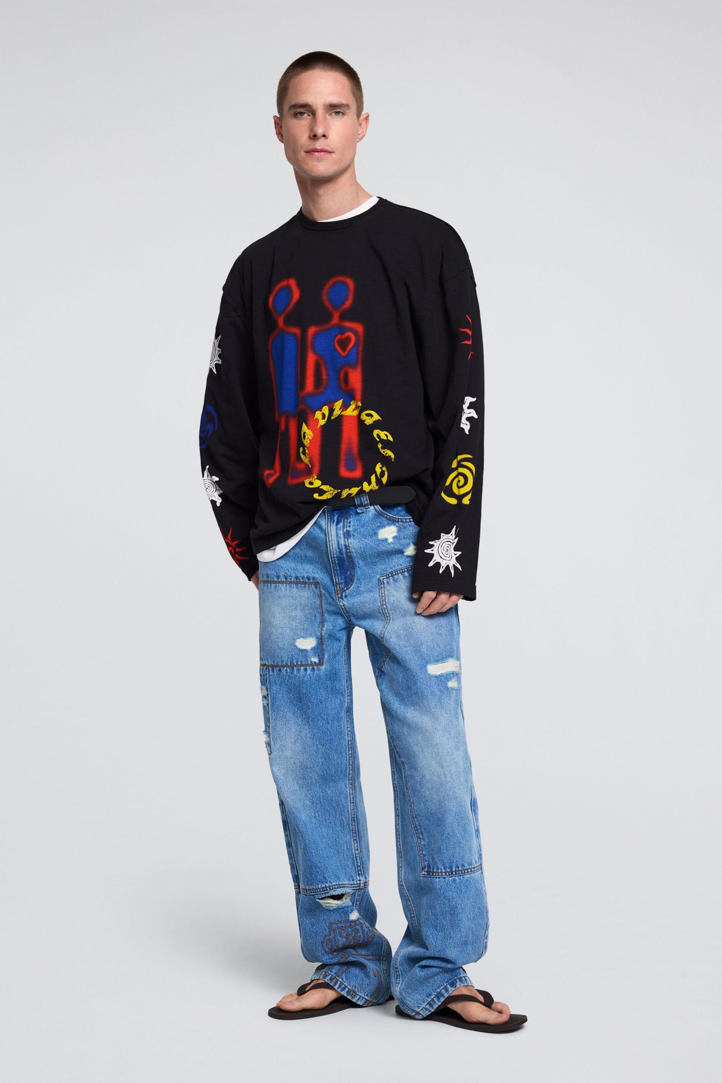 Мужская футболка Desigual Printed Long Sleeve, цвет: Чёрный — фото 5