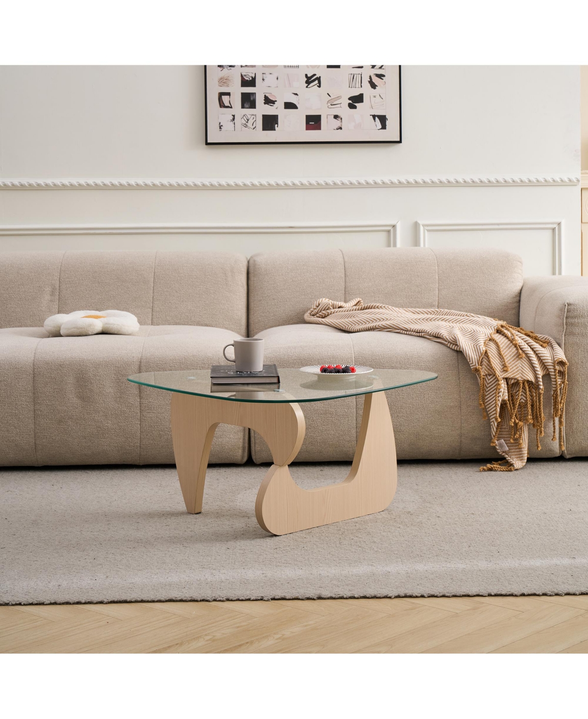 Flynama Small Farmhouse Glass Coffee Table
