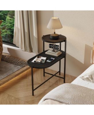 2-Tier Round, Oval Side Table, Metal Frame