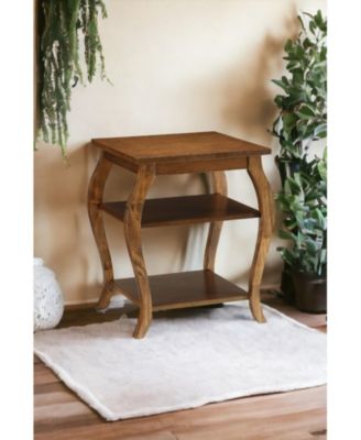 Square Accent Table 2 Tier Open Storage Cabriole Legs Design