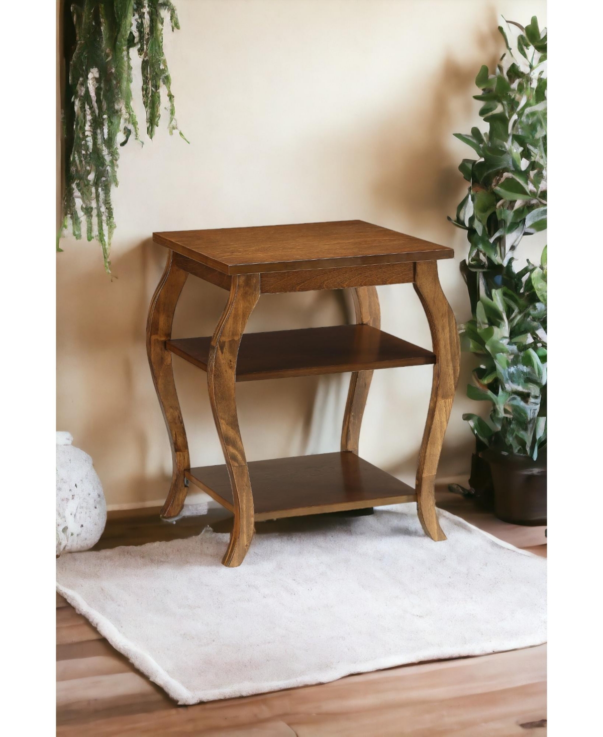 Flynama Square Accent Table 2 Tier Open Storage Cabriole Legs Design
