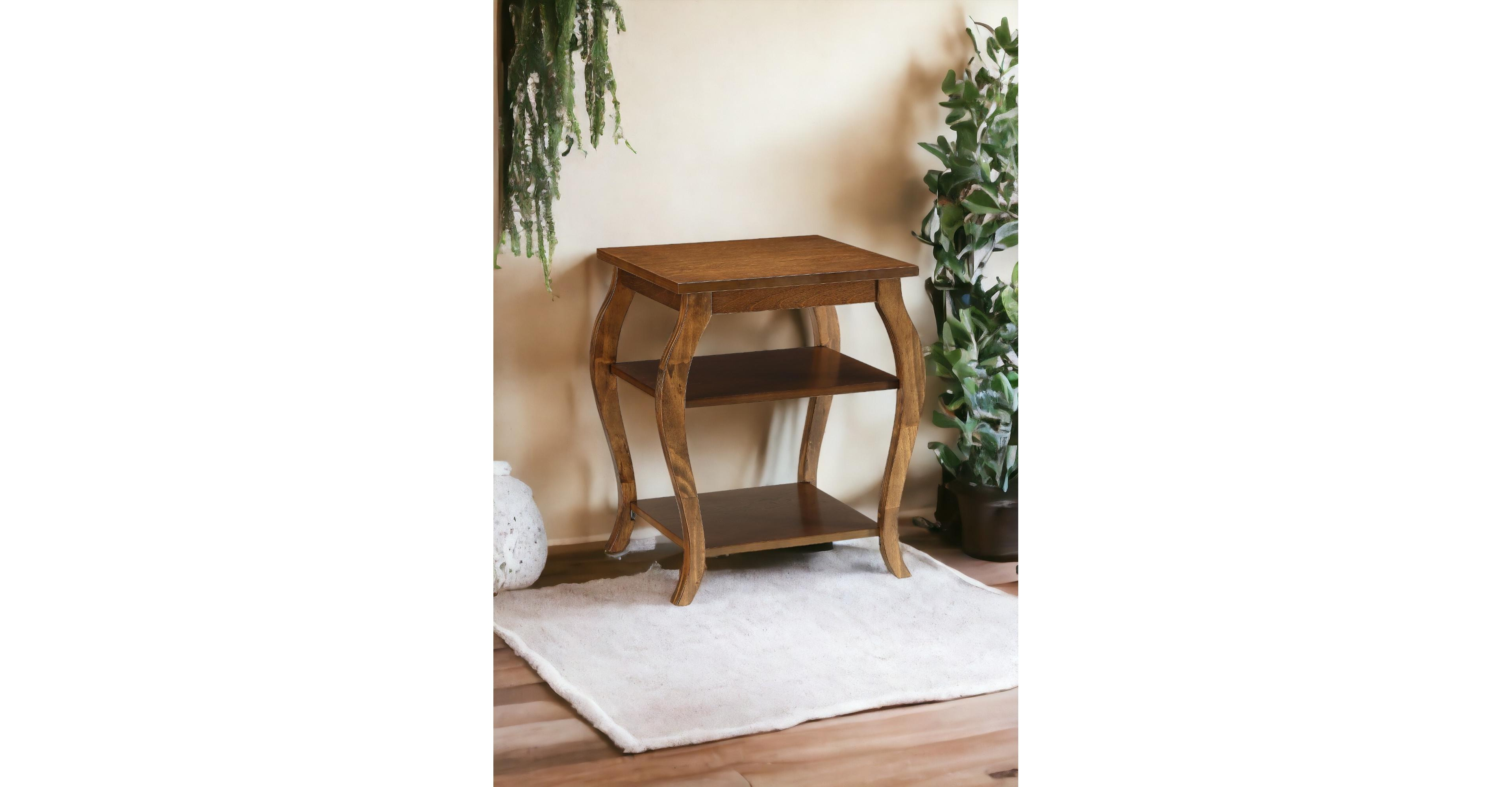 Flynama Square Accent Table 2 Tier Open Storage Cabriole Legs Design