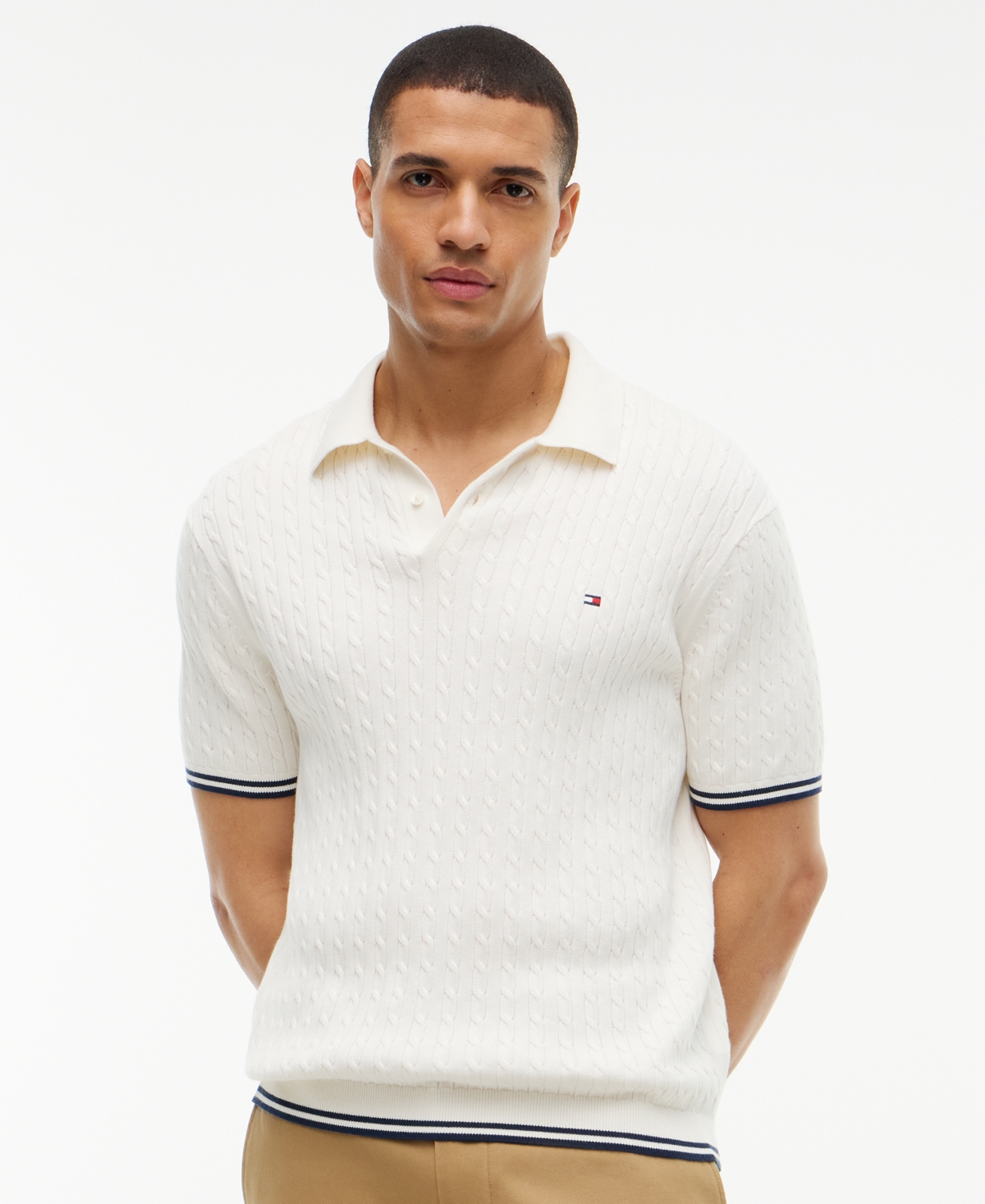 Tommy Hilfiger Men's Cable Knitted Short-Sleeve Polo Shirt