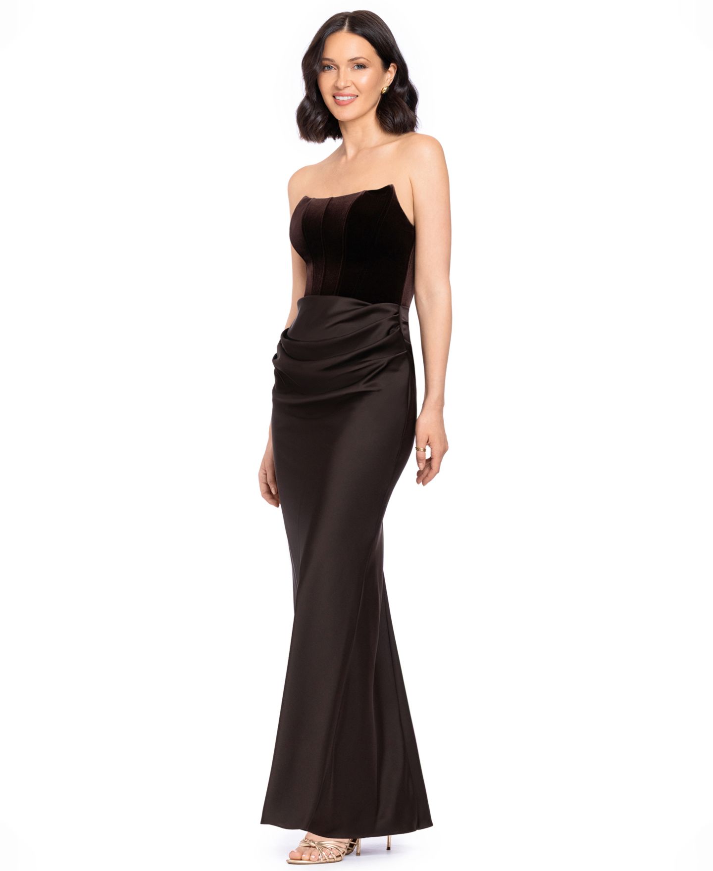 Женское платье Betsy & Adam Strapless Velvet Corset, цвет: Тёмно-коричневый — фото 2