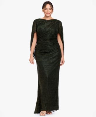 Women's Metallic Glitter-Crinkle Draped-Back Gown
