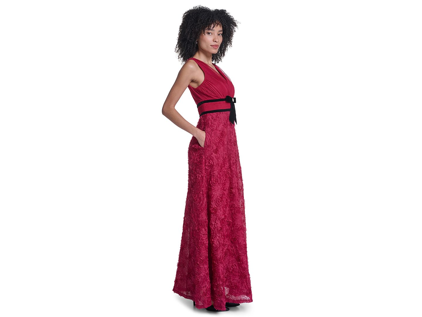 Женские платья KARL LAGERFELD PARIS LD6B0013 Floral V-Neck Sleeveless Long Gown, цвет: Вишнёвый — фото 2