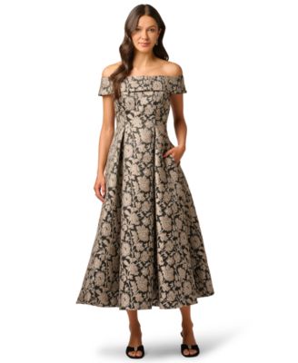 Women's Off-the-Shoulder Floral-Print Jacquard Midi Dress