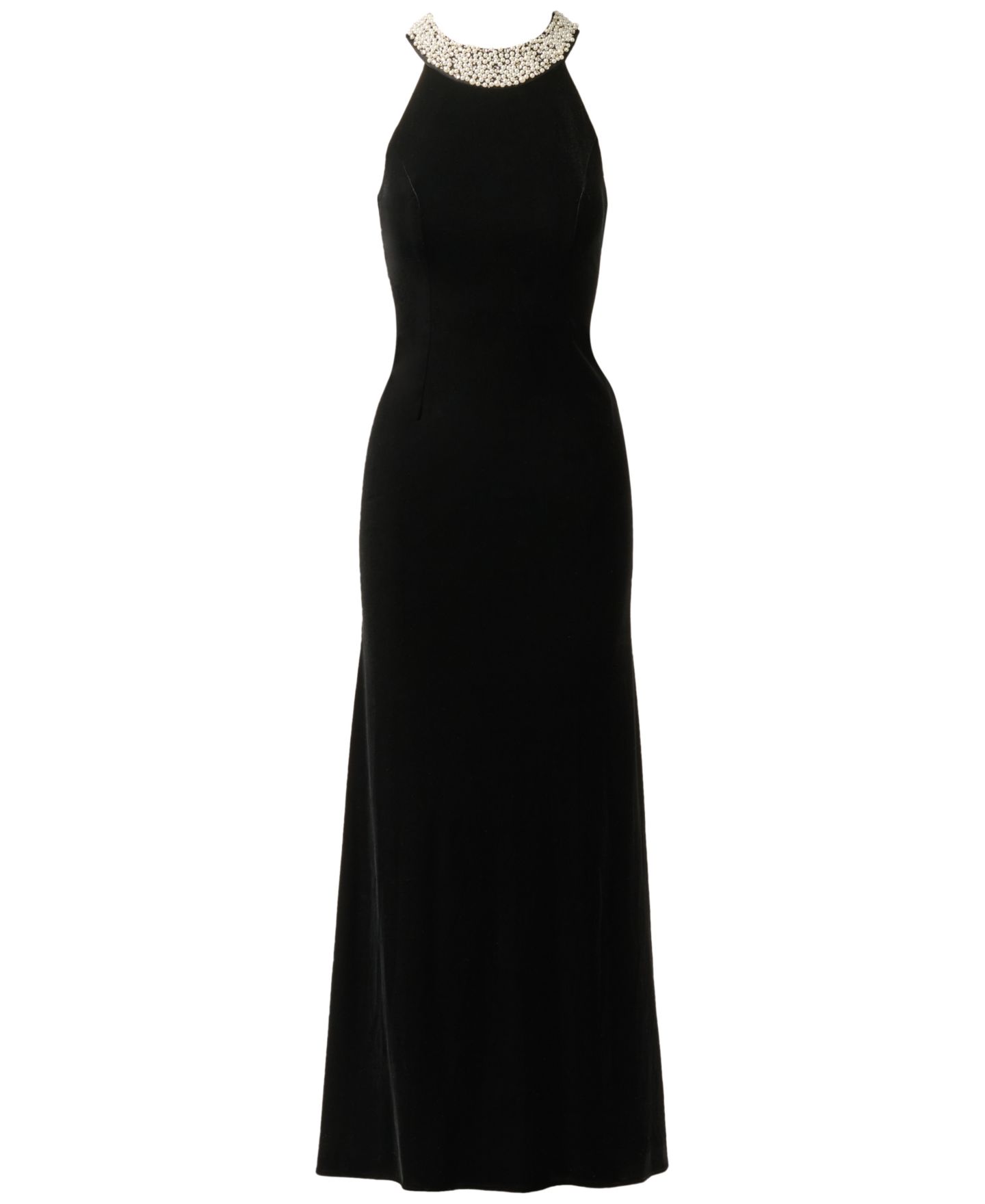Женские платья Adrianna Papell Imitation Pearl Collar Velvet Halter Gown, цвет: Чёрный — фото 5