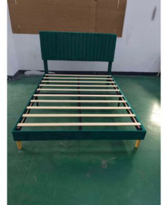 Velvet Upholstered Platform Bed Frame with Adjustable Headboard, Vertical Channel Tufted, Strong Wooden Slats, No Box Spring Needed, Easy Assembly