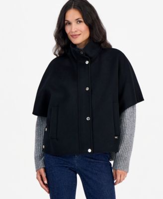 Women's Short Funnel-Neck Wool-Blend Cape Coat