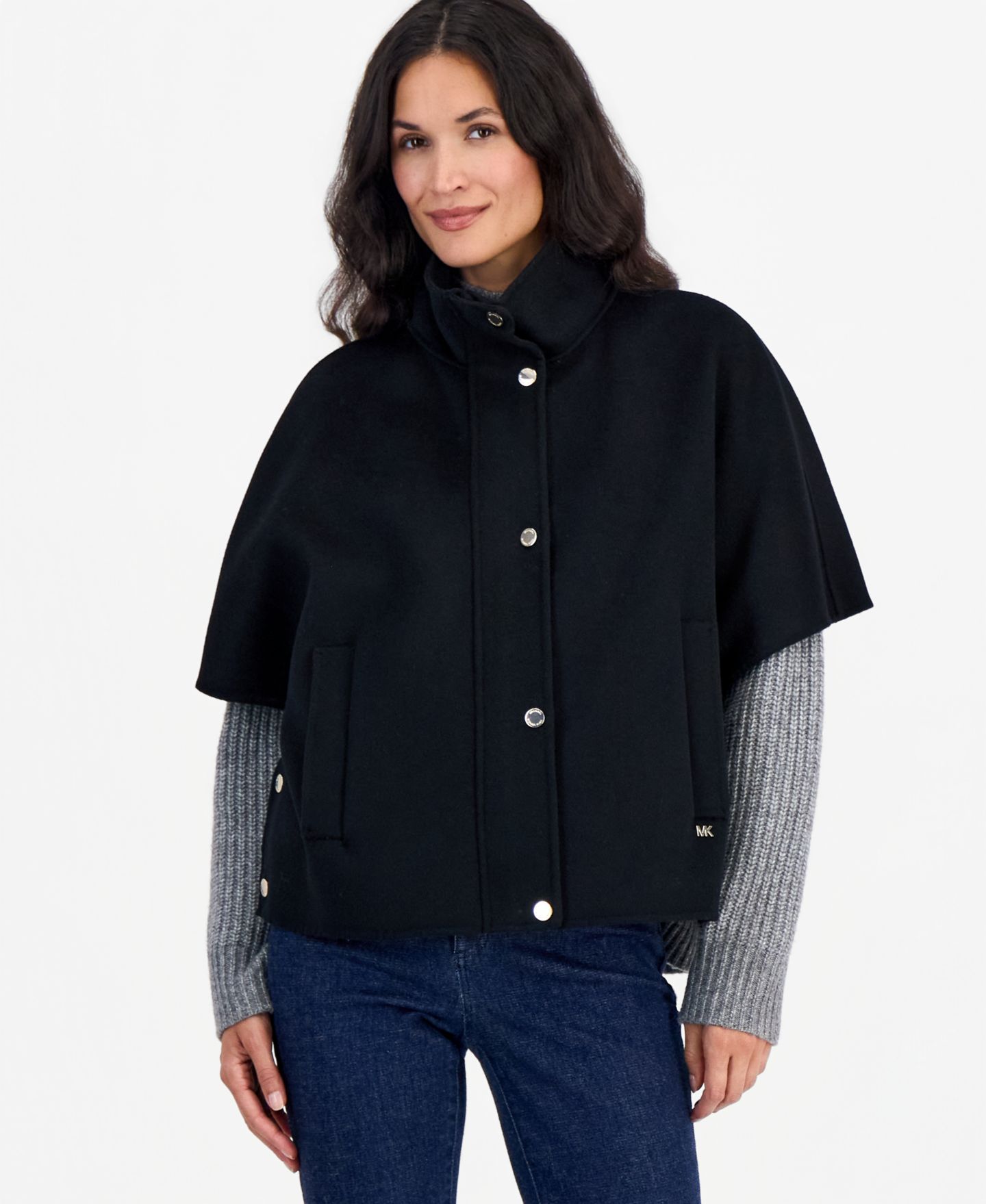 Женское пальто Michael Kors Short Funnel-Neck Wool-Blend Cape, цвет: Чёрный — фото 1