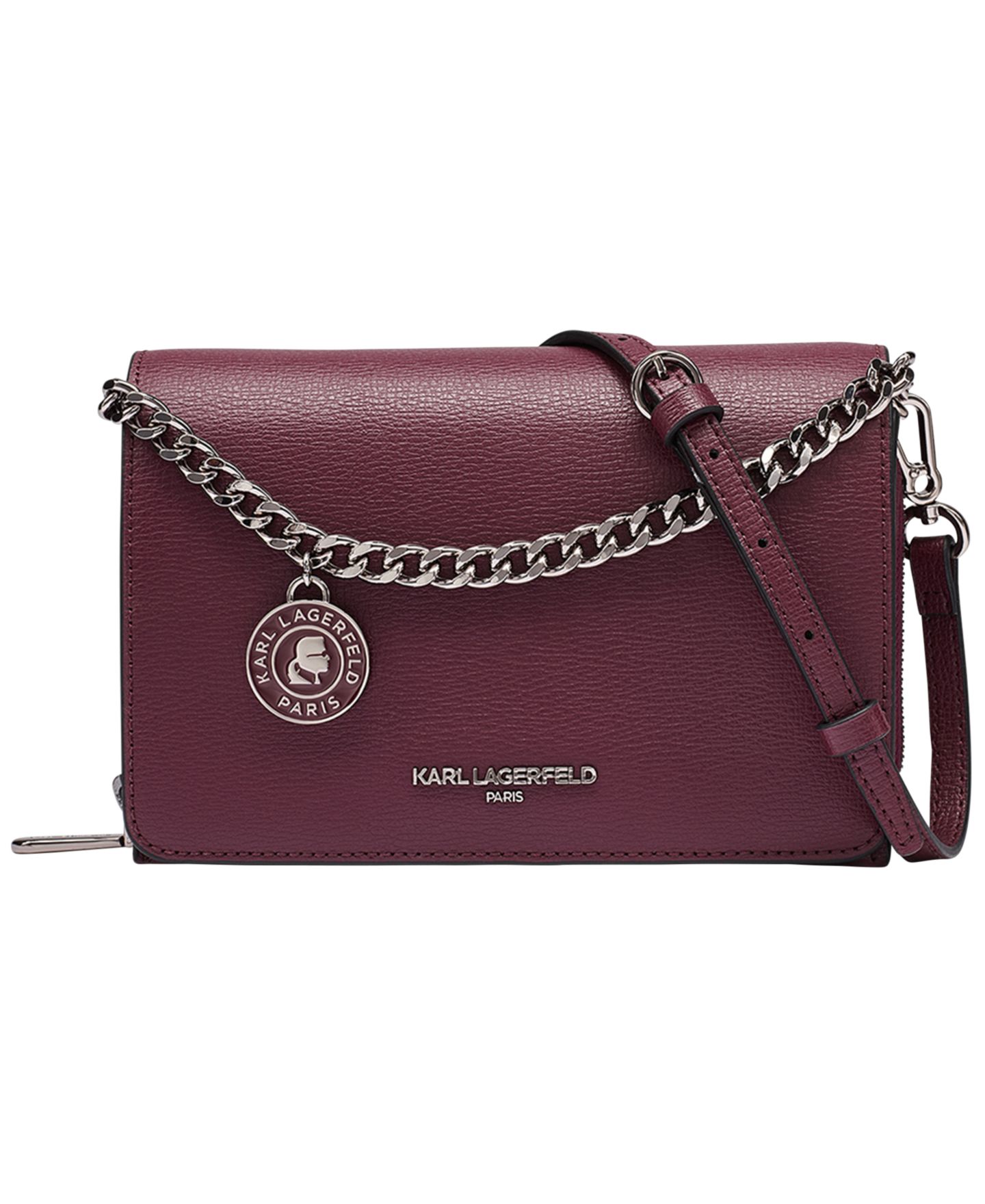 Женская сумка KARL LAGERFELD PARIS Lourdes Mini Leather Crossbody Handbag, цвет: Вишнёвый сливовый — фото 1