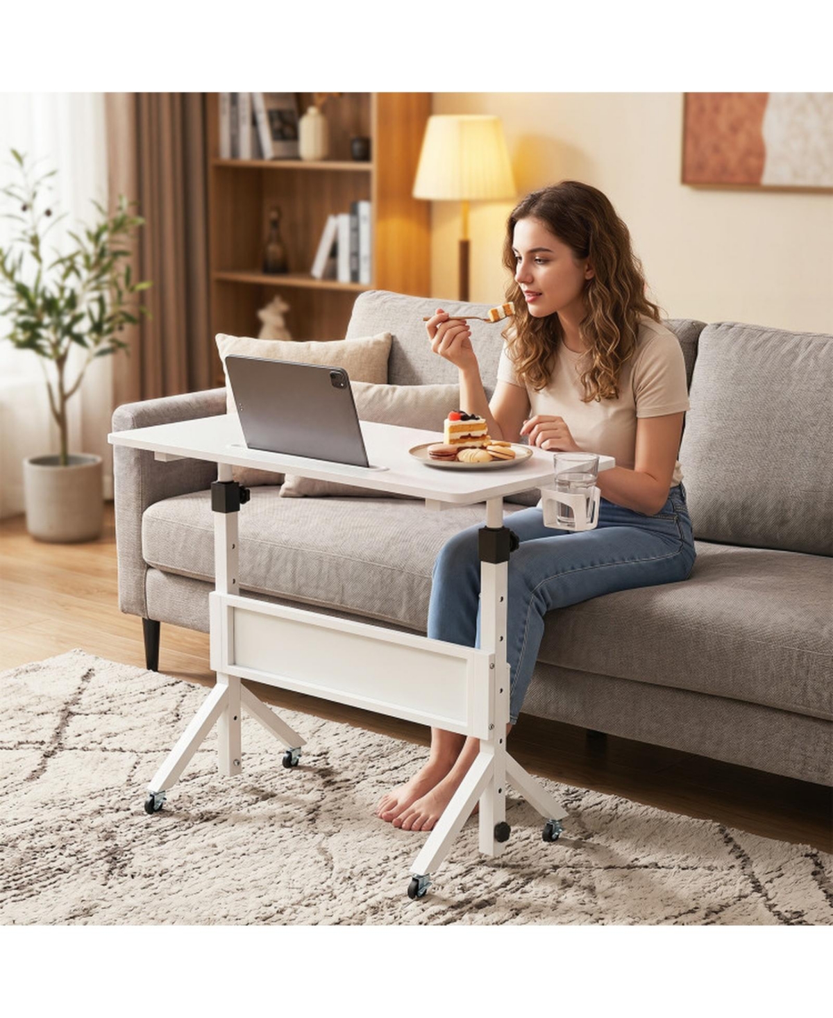 Sugift Mobile Standing Desk with Cup Holder and Storage Basket