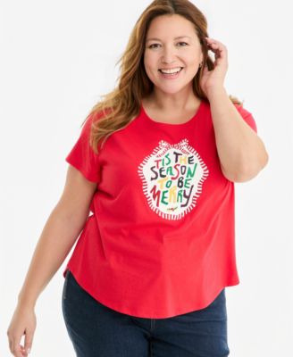 Plus Size Printed Short-Sleeve Crewneck Tee