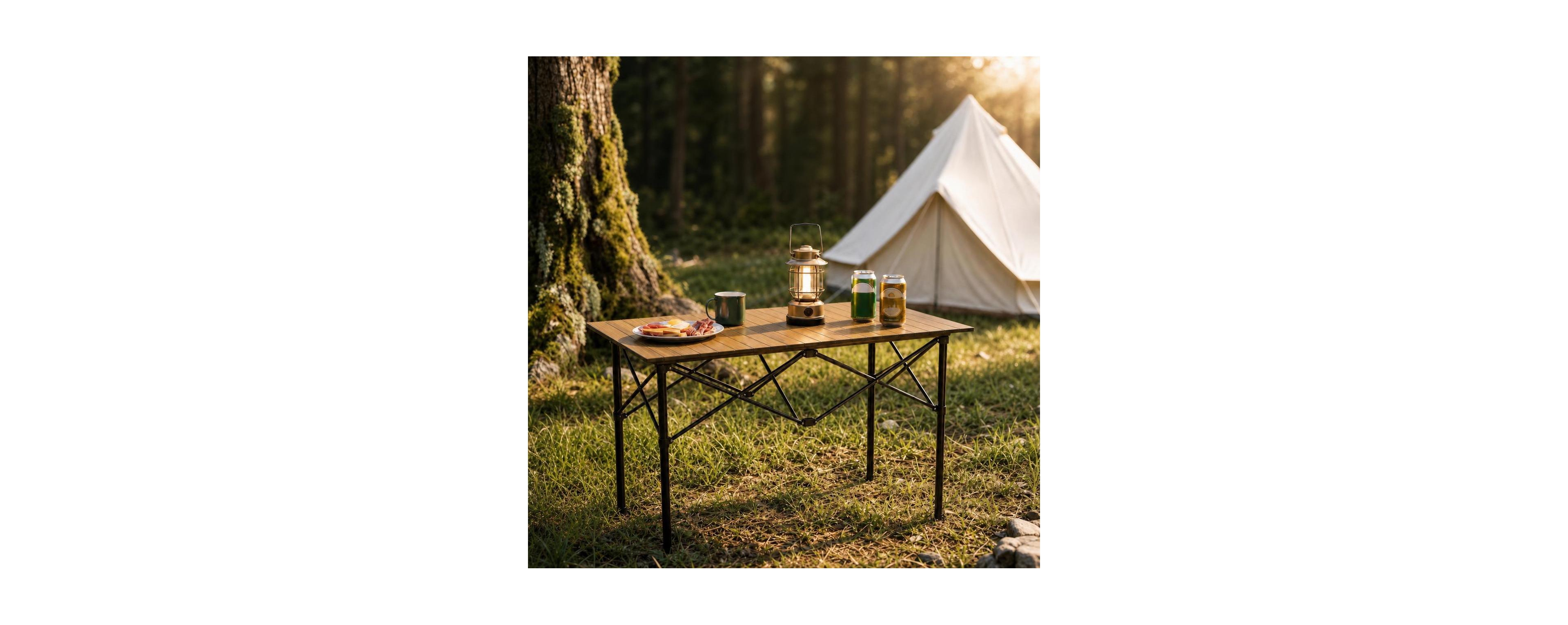 Portable Folding Aluminum Camping Table with X-Frame, Heat Resistant and Easy Clean, Natural Color