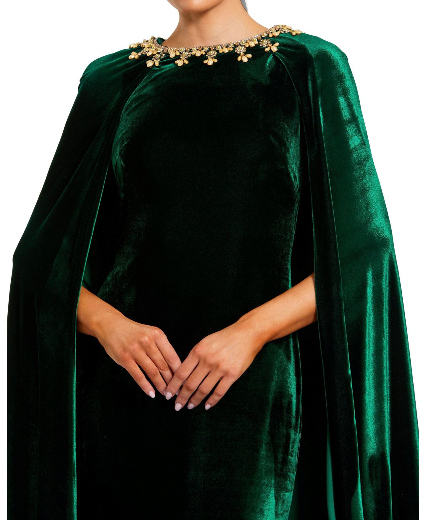 Женское платье Mac Duggal Embellished Velvet Cape Gown, цвет: Глубокий зелёный — фото 3
