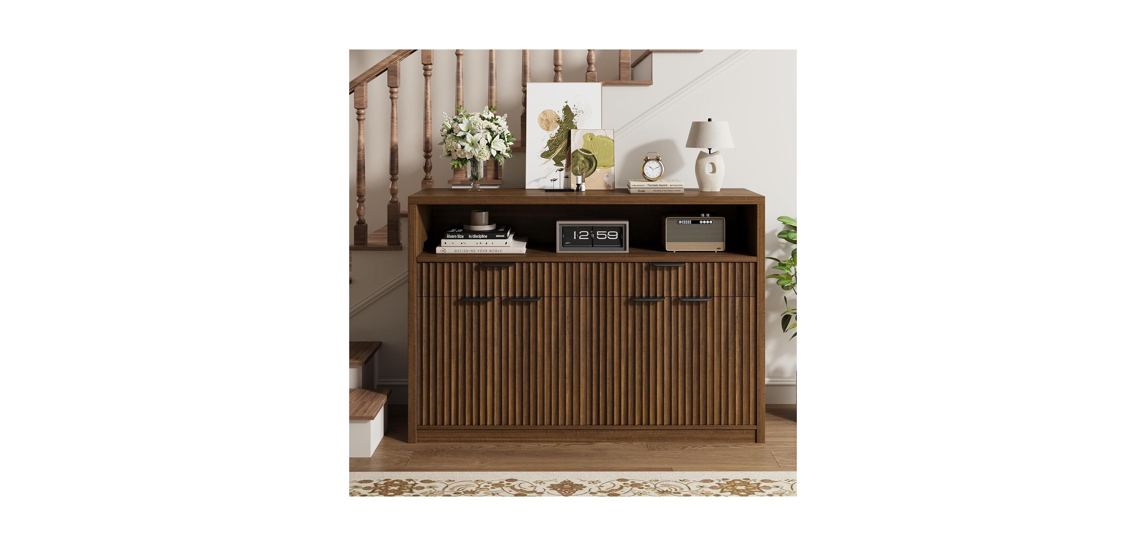 51" Modern Fluted Buffet Sideboard Cabinet with Doors and Drawers, Brown