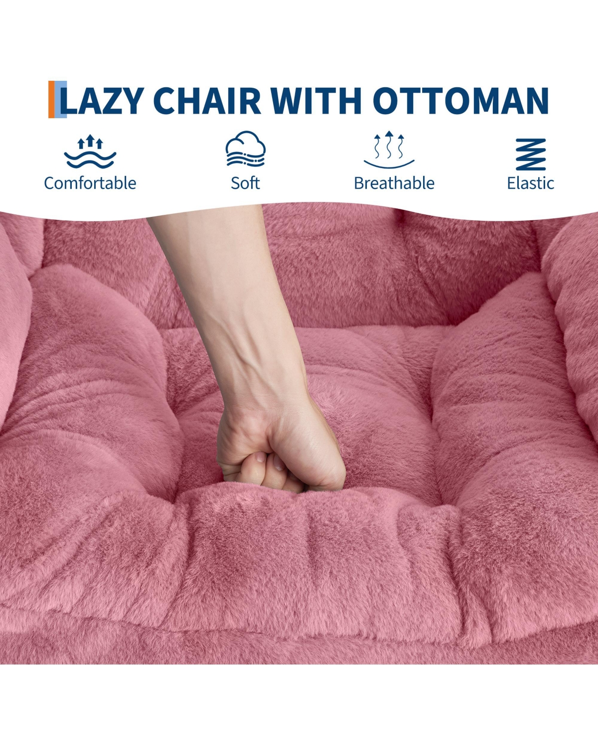 Lounge Armchair with Ottoman Set Modern Ergonomic Recliner 400 lb Capacity Thick Cushion Collapsible Footrest Side Pocket for Living Room Pink