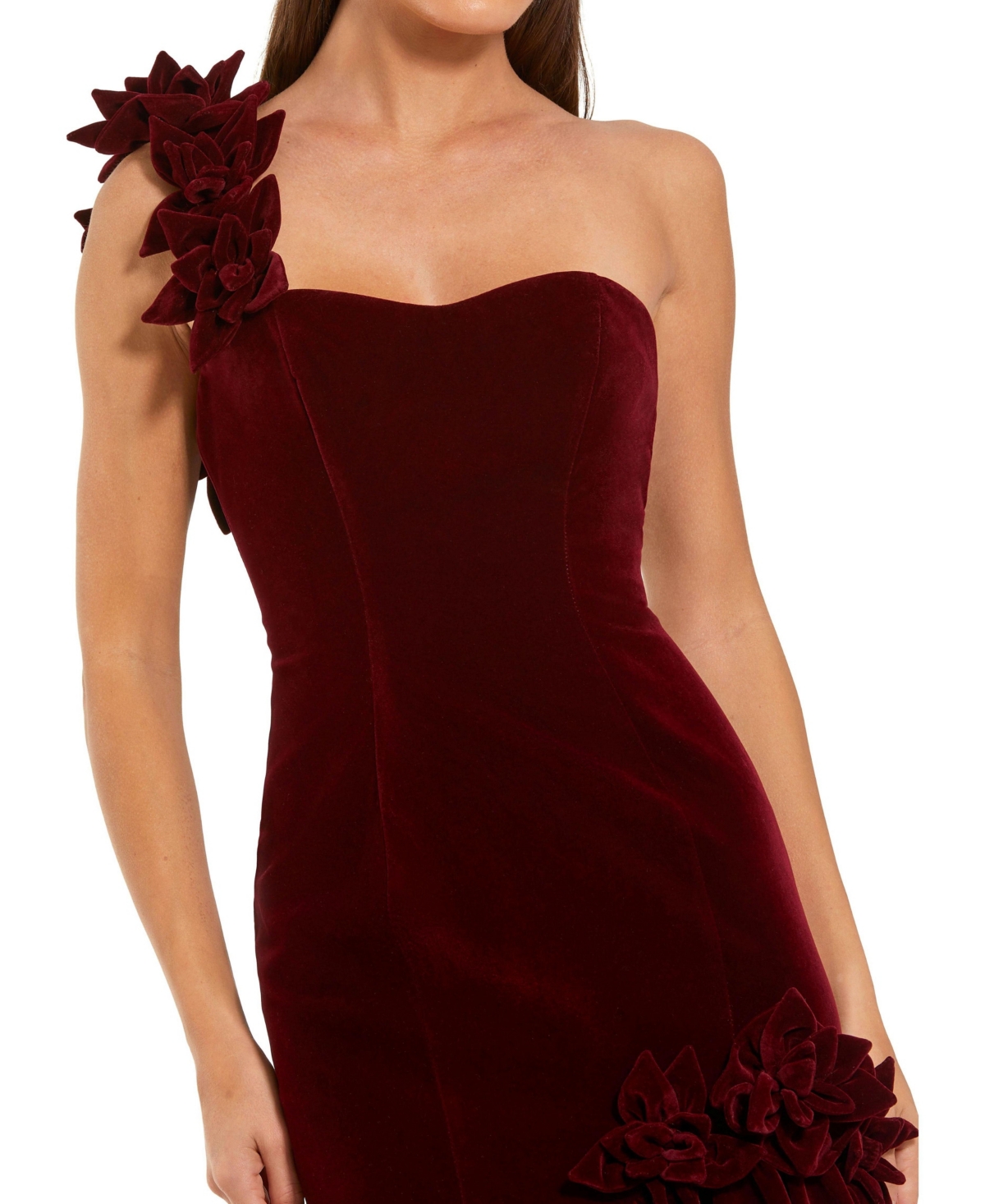 Mac Duggal Women's One-Shoulder Velvet Mermaid Gown with Floral Appliques