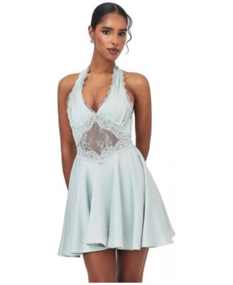 Women's Rianna Light Sage Crinkle Satin Halter Mini Dress