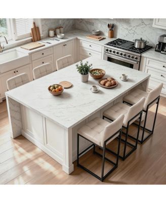 Set of 6 Modern Counter Height Bar Stools, Faux Leather Upholstered Stools with Backrest and Footrest, Armless Design and Metal Legs for Kitchen