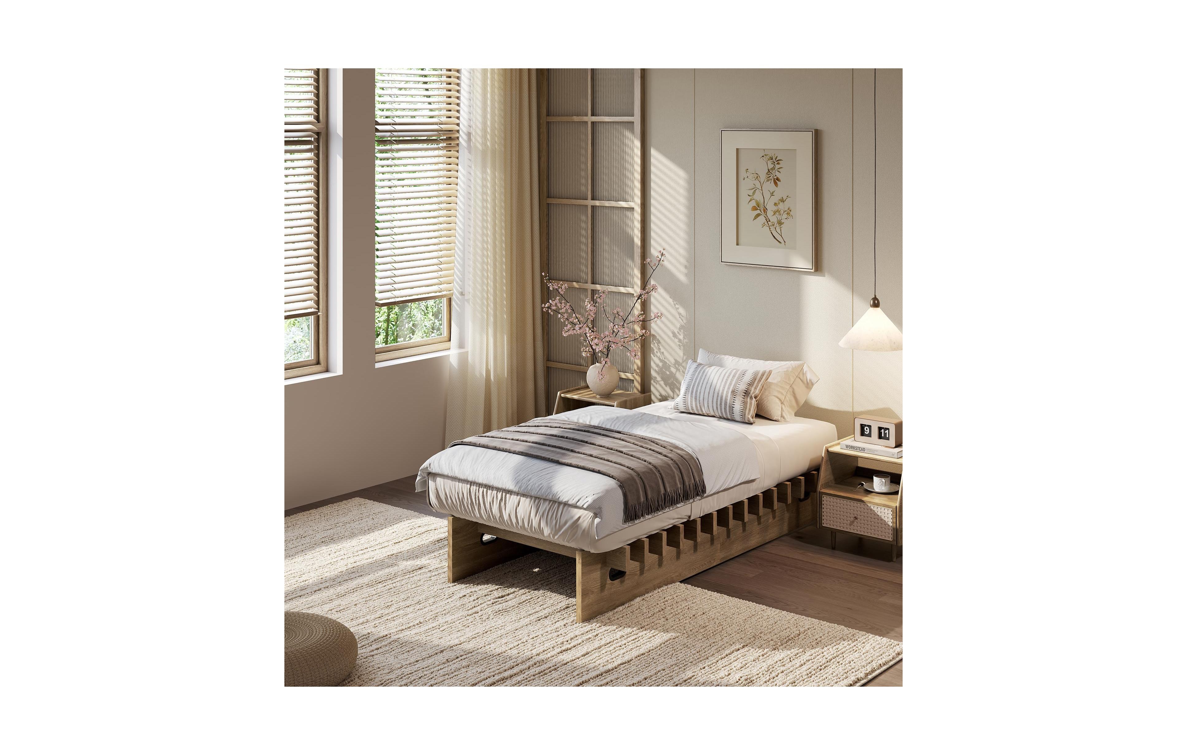 Minimalist Low Profile Platform Bed Frame, Noise-Free Slat Support, No Box Spring Needed