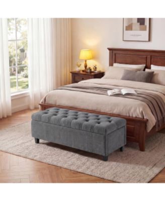 Button Tufted Bedroom Bench, 51 in. 30 Gal. Capacity Storage Chest, Upholstered Ottoman Foot Stool for Bedroom Entryway Living Room