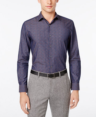Bar III Men's Slim-Fit Navy Wine Floral Dress Shirt, Only at Macy's