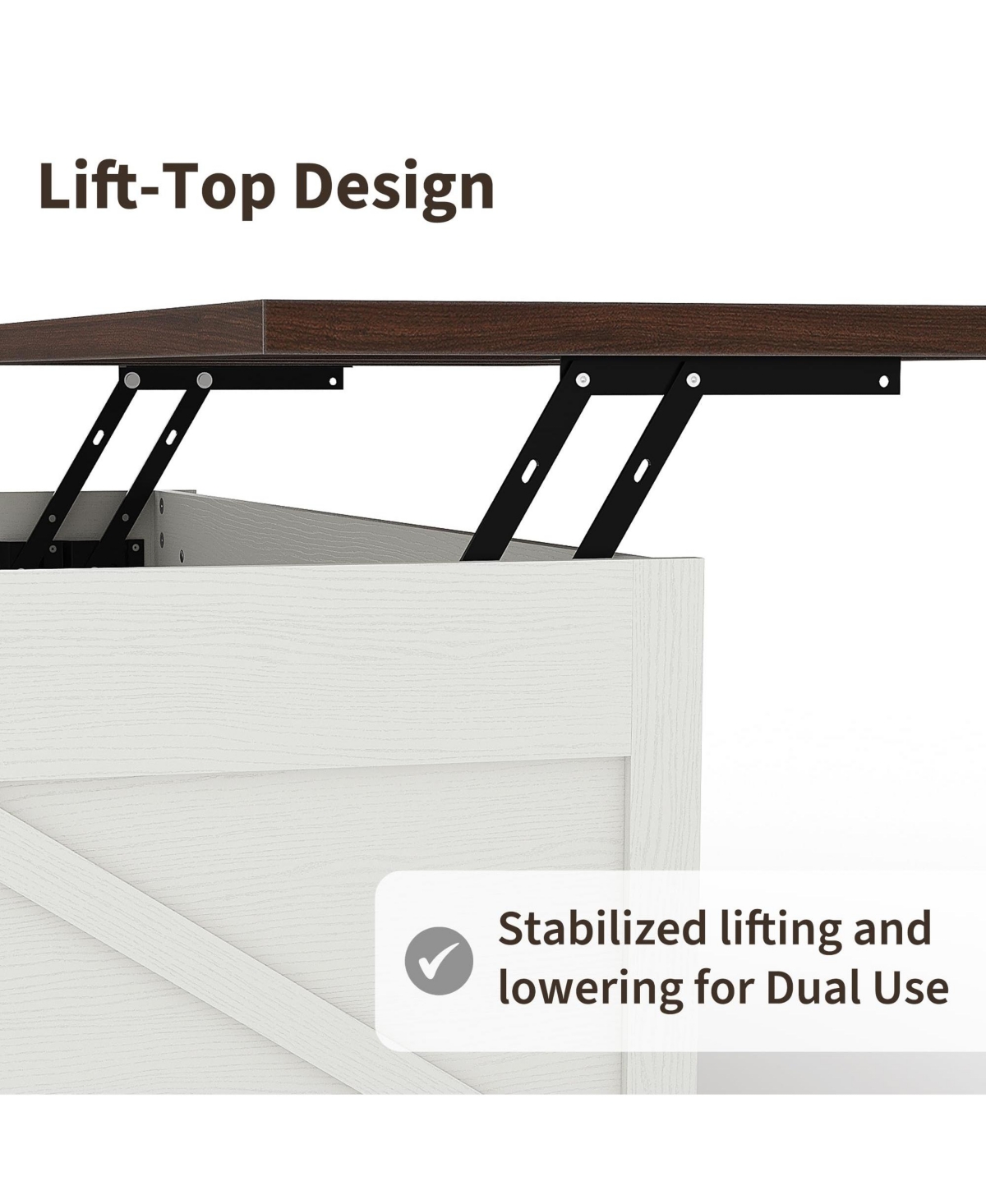 Farmhouse Lift-Top Coffee Table, Adjustable Height Hydraulic Lift, Hidden Storage Compartment, Shelf, Versatile For Home, Office, Living Room