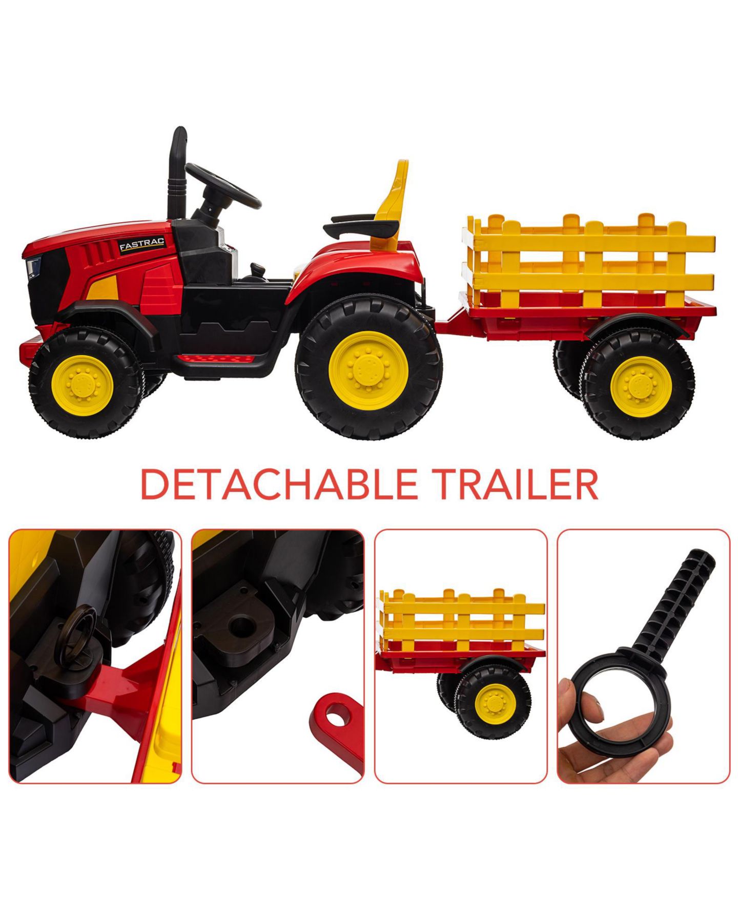Детская игрушка homfan Battery-Powered Remote-Control Ride-On Tractor with Detachable Trailer, 54"L x 20"W x 21"H, Up to 66 lbs, 3–6 лет — фото 5