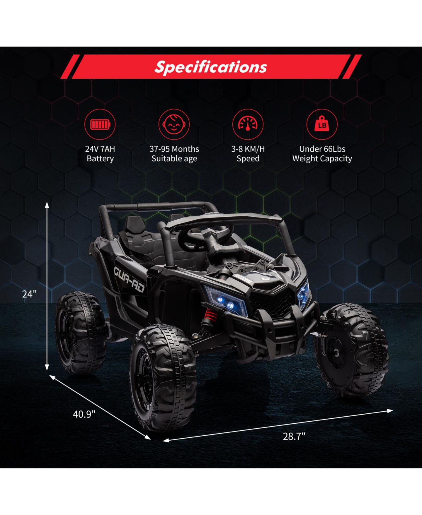 Детская игрушка homfan 24V Remote-Control Ride-On UTV, 3–8 лет — фото 2