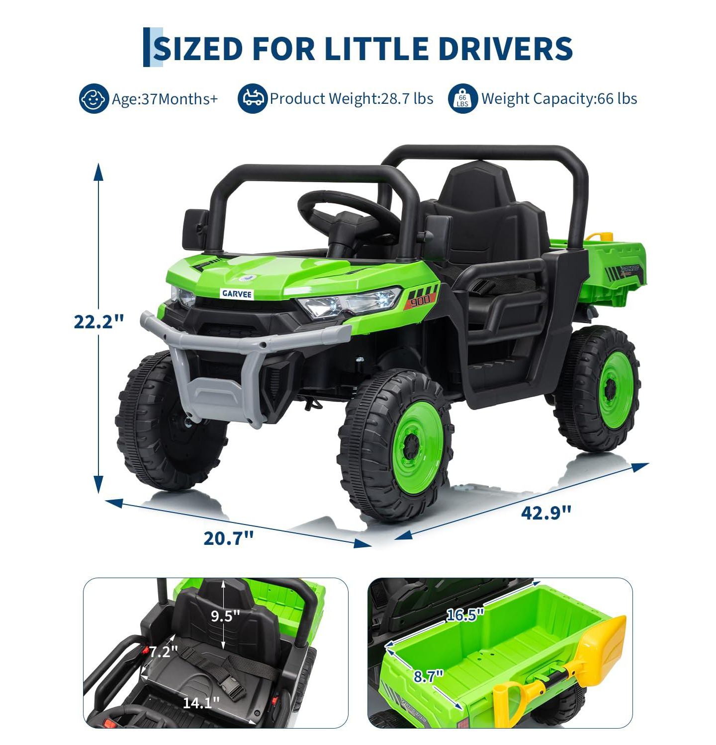Детская игрушка homfan 12V Electric Ride-On Dump Truck with Parental Remote Control, Single-Seat, Ages 3+ — фото 2