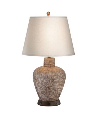Southwestern Table Lamp with USB and AC Power Outlet Workstation Charging Base 29" Tall Brown Hammered Pot Living Room Bedroom