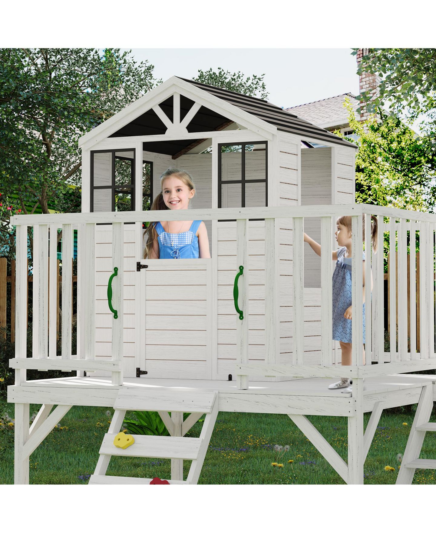 Детская игрушка homfan Play Castle with Climbing Wall and Slide Fir Wood Sandbox Playset, Ages 3-8 — фото 9