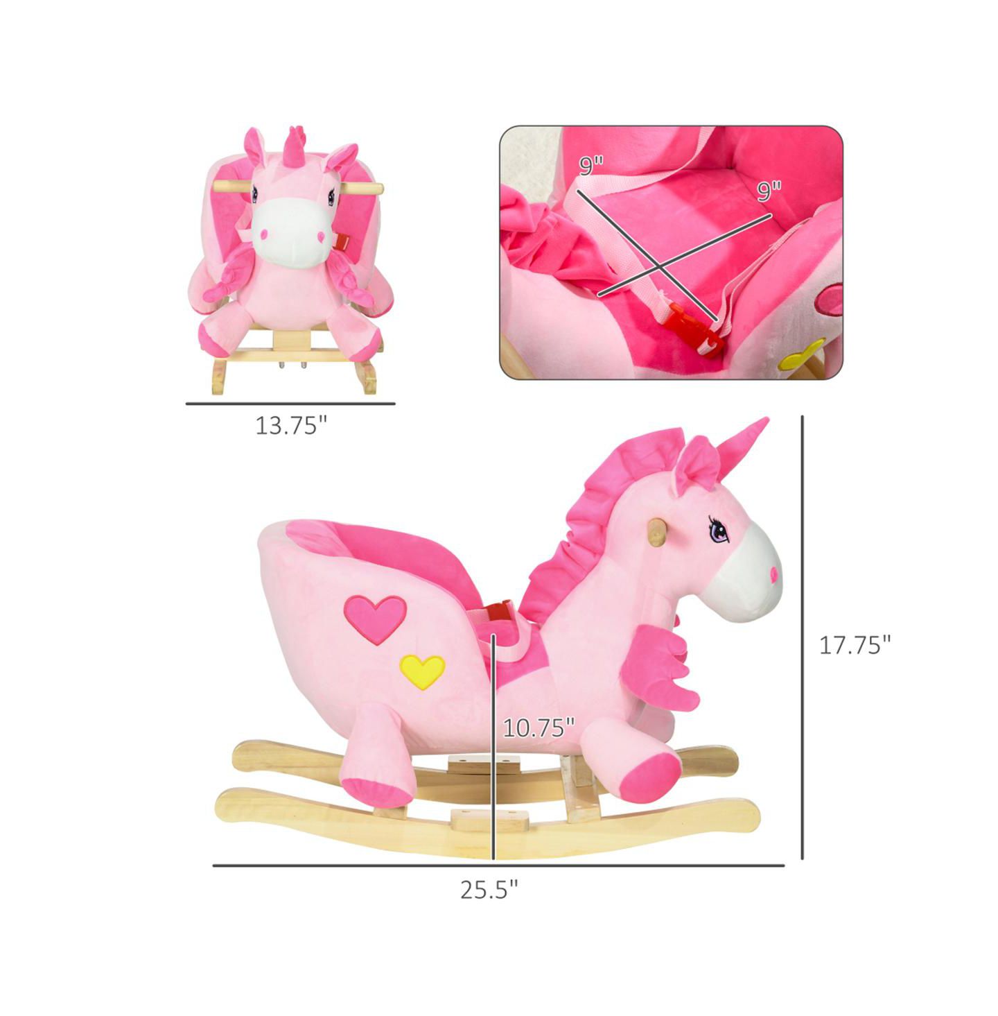 YOBTOP Baby Rocking Horse, Ride on Unicorn with 32 Songs, Toddler Rocker Toy with Wooden Base Seat Safety Belt, цвет: Розовый — фото 3