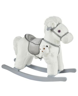 Plush Ride-On Rocking Horse with Realistic Sounds & Bear Toy, 66 lb Capacity, Ages 3+
