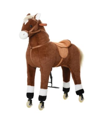 Ride-On Walking Horse Plush with Rolling Wheels Riding Toy, 130 lbs, Ages 5+