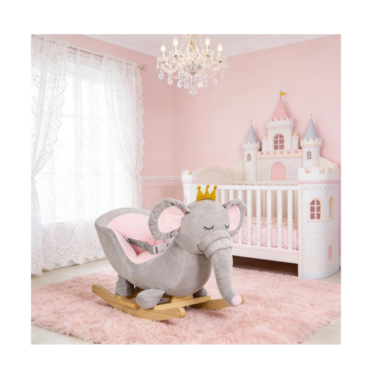 Детские мягкие игрушки YOBTOP Elephant Rocking Chair - Toddler Plush Rocker with Sound Effects, Safety Belt, Sturdy Frame, цвет: Серебряный серый — фото 8